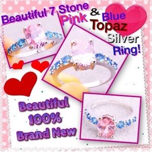 Beautiful Classic Pink & Blue &White Topaz Ring